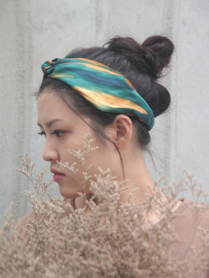 Qingbi Ocean Stream American Cotton Handmade Cross Hair Band - ที่คาดผม - ผ้าฝ้าย/ผ้าลินิน สีเขียว