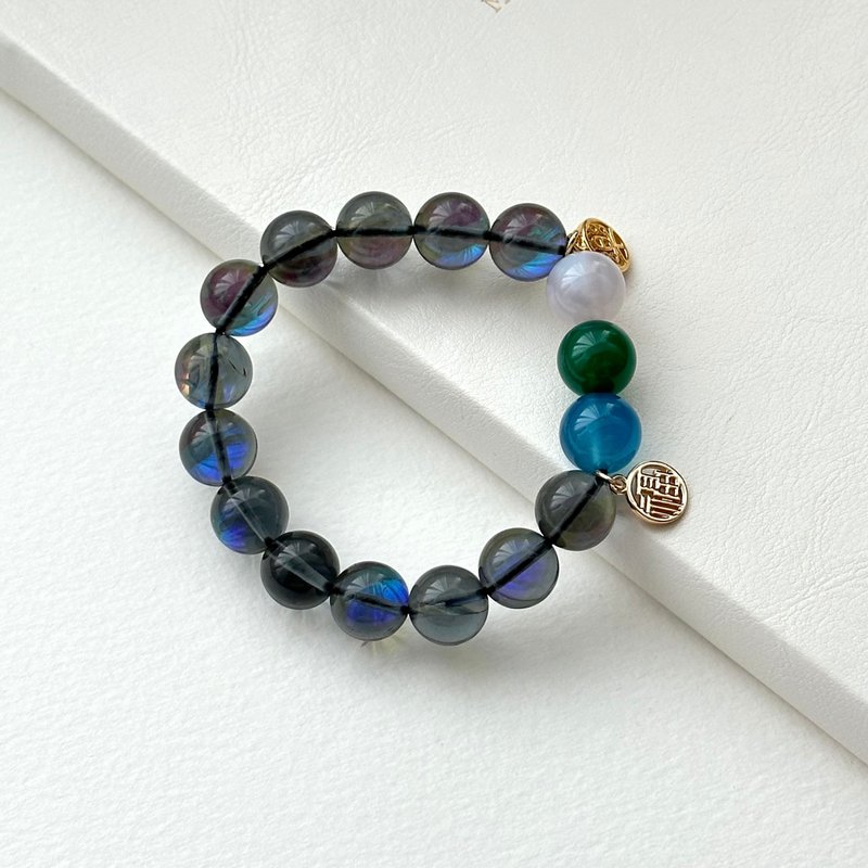 [Dark Blue Moon Glazed] Dark Moon Glazed White Teal Agate Bracelet Confidence Will Stabilize Emotions - สร้อยข้อมือ - กระจกลาย สีน้ำเงิน