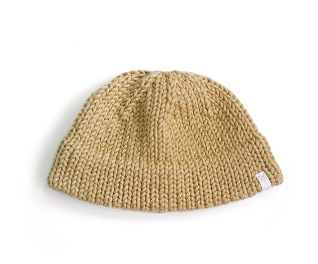 K045 Hand-knit ultra-short yarmulke sailor hat- Khaki - Shop over