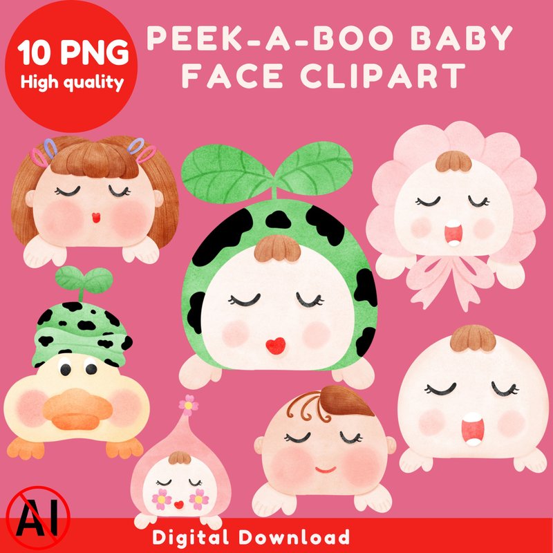 Peek-a-Boo Baby face Clip Art - 電子似顏繪/繪畫/插畫 - 其他材質 