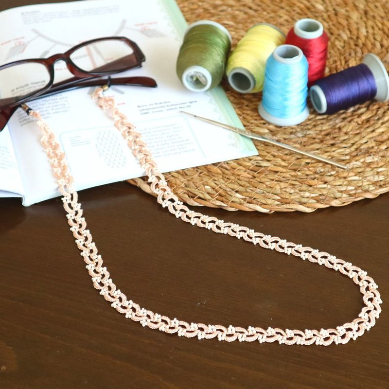 OYA crochet 60cm glass code 【RIVIERE】Orange Beige - กรอบแว่นตา - งานปัก สีส้ม