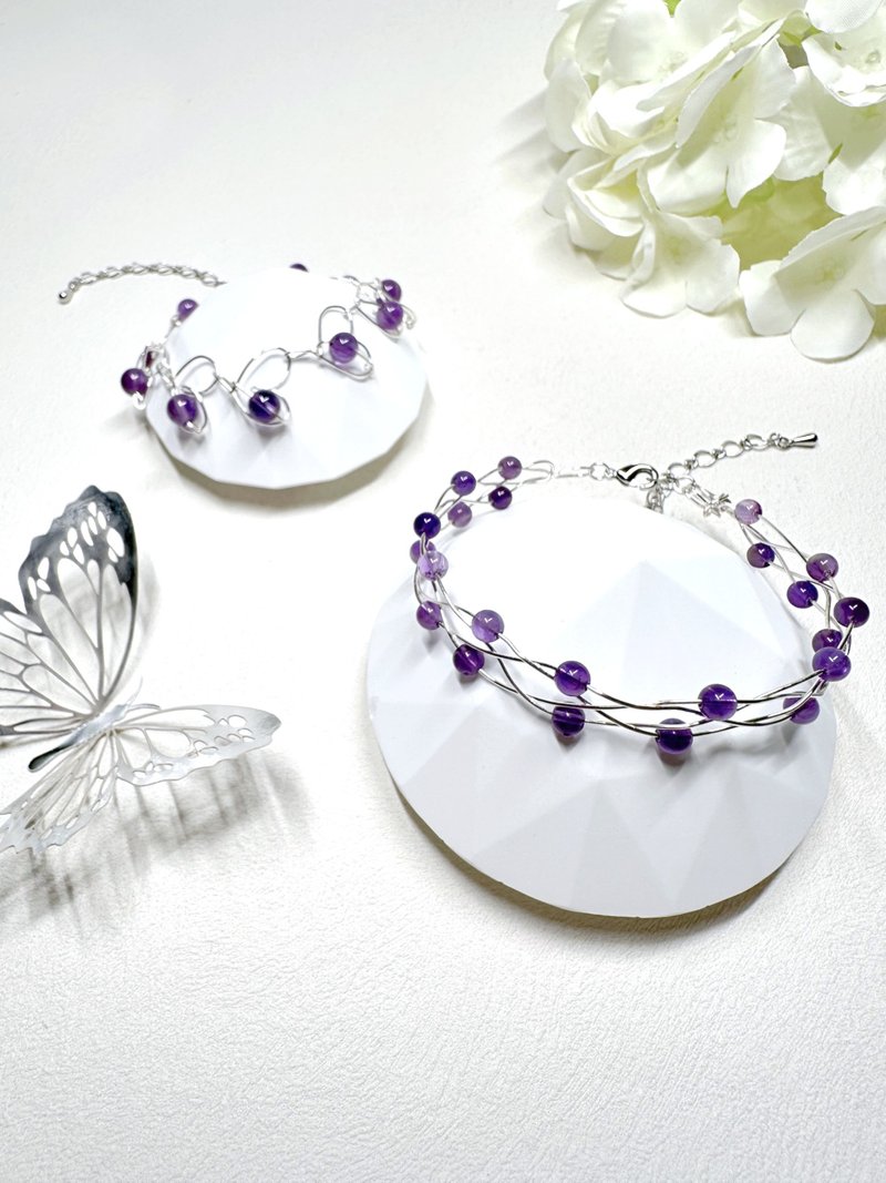 紫水晶 Amethyst 軟身手鐲 - 手鍊/手環 - 其他金屬 紫色