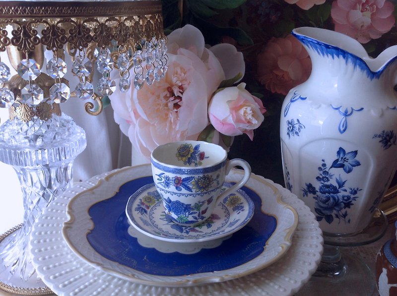 ♥安妮瘋古物♥ 英國製1920 年 Spode's 手繪沽藍古董咖啡杯～狀況完整,執得收藏 - 咖啡杯/馬克杯 - 瓷 多色