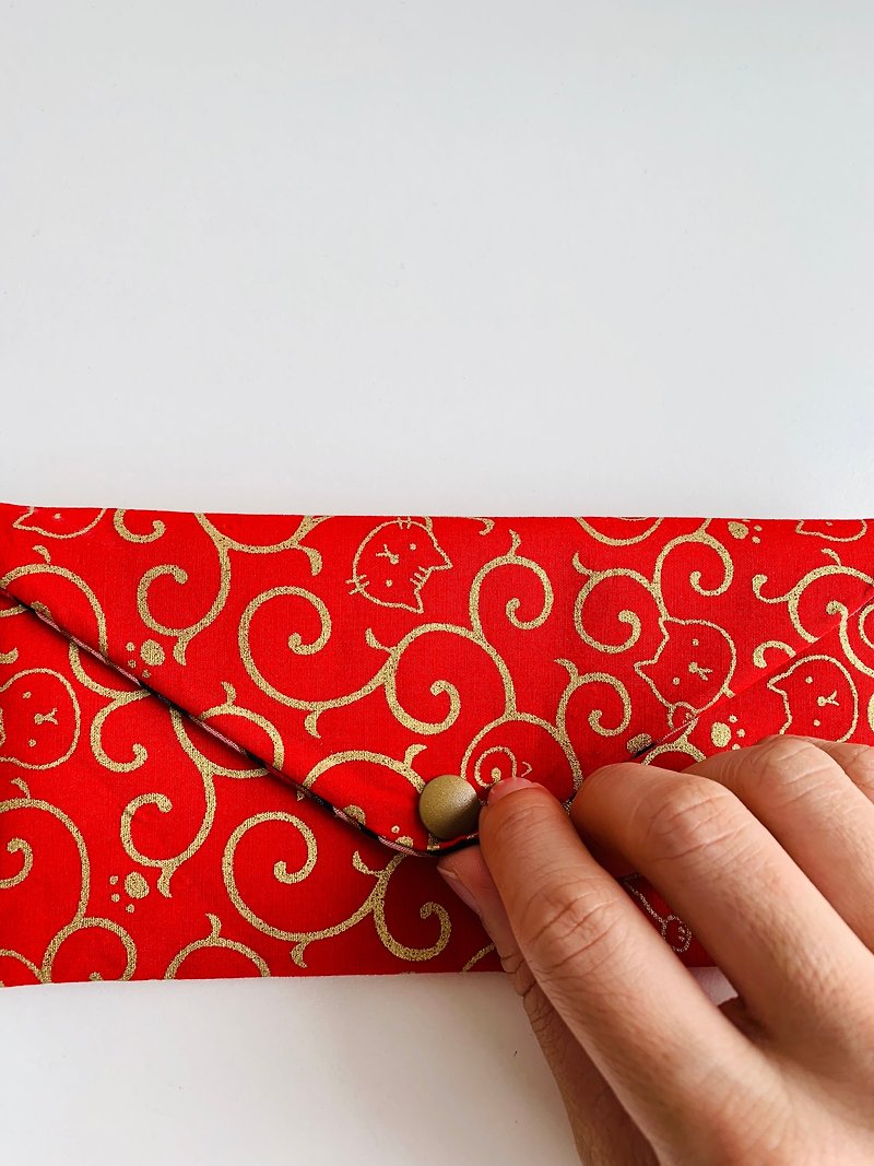 Cat cat piggy happy sheep red envelope bag bright red passbook bag pencil case - Wallets - Cotton & Hemp Red