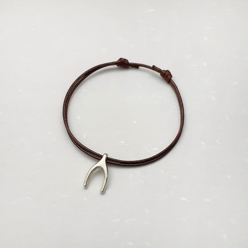 Wax line bracelet wish bone (ancient silver) plain simple Wax rope thin line - สร้อยข้อมือ - วัสดุอื่นๆ สีเงิน