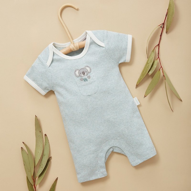 澳洲Purebaby有機棉嬰兒包屁衣/新生兒 連身衣  條紋無尾熊 - 嬰兒連身衣/包被/包巾 - 棉．麻 