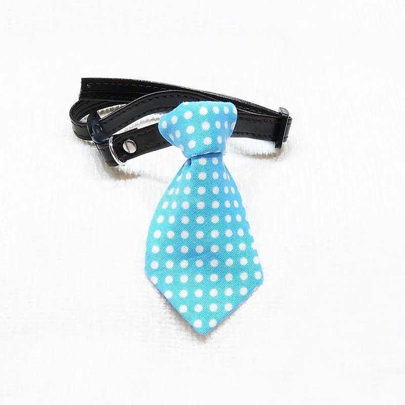 Ella Wang Design Tie pet bow tie cat and dog blue water jade point - ปลอกคอ - ผ้าฝ้าย/ผ้าลินิน สีน้ำเงิน