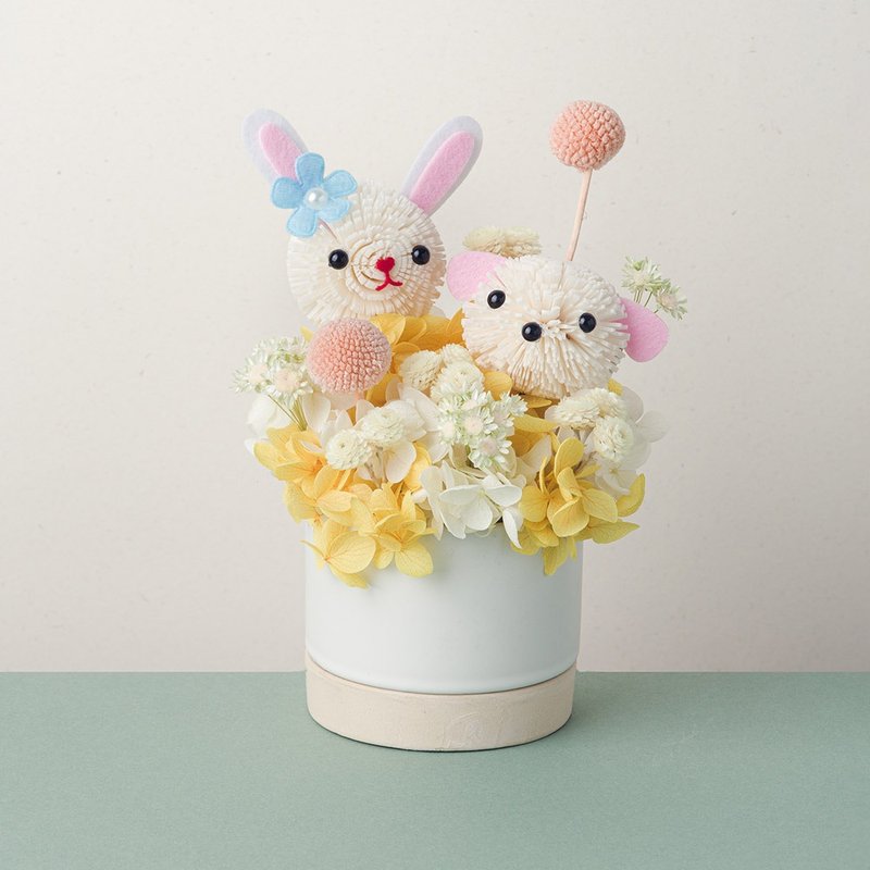 Rabbit dog shaped potted flower Valentine's Day opening gift New home completion Birthday gift Graduation gift - ช่อดอกไม้แห้ง - พืช/ดอกไม้ 