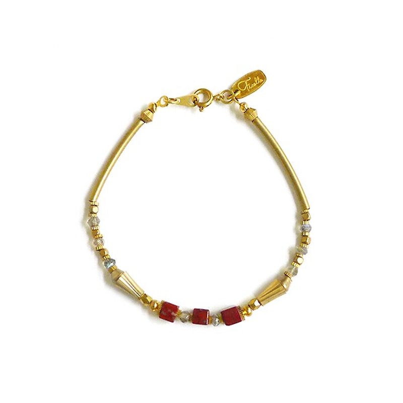 Ficelle | Handmade Brass Natural Stone Bracelet | [Red Flower Jasper] Plato's ideal shackle - Bracelets - Gemstone Red