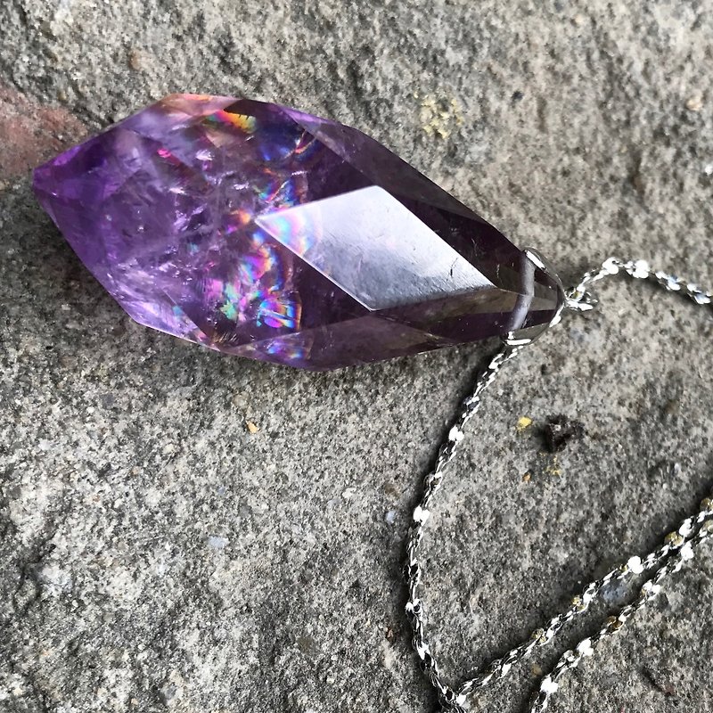 [] Lost and find overlapping rainbow light natural stone angel tears Ametrine Necklace - Necklaces - Paper Multicolor