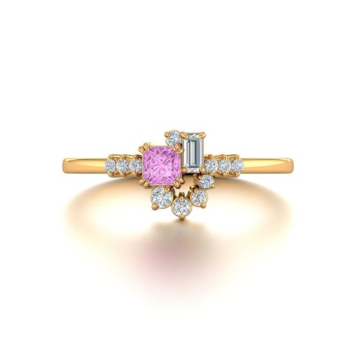 Purplemay Jewellery 【輕珠寶】18K黃金粉紅藍寶鑽石戒指婚戒 客製化設計訂製 R083