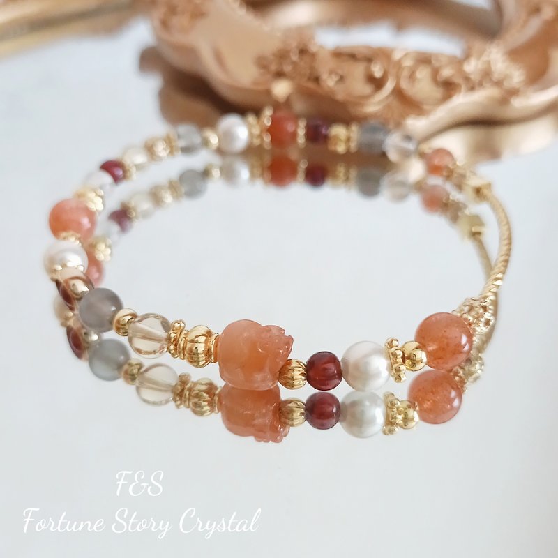 Crystal Bracelet// Stone Pixiu/Lucky/Vitality/Moonstone - Bracelets - Crystal Orange