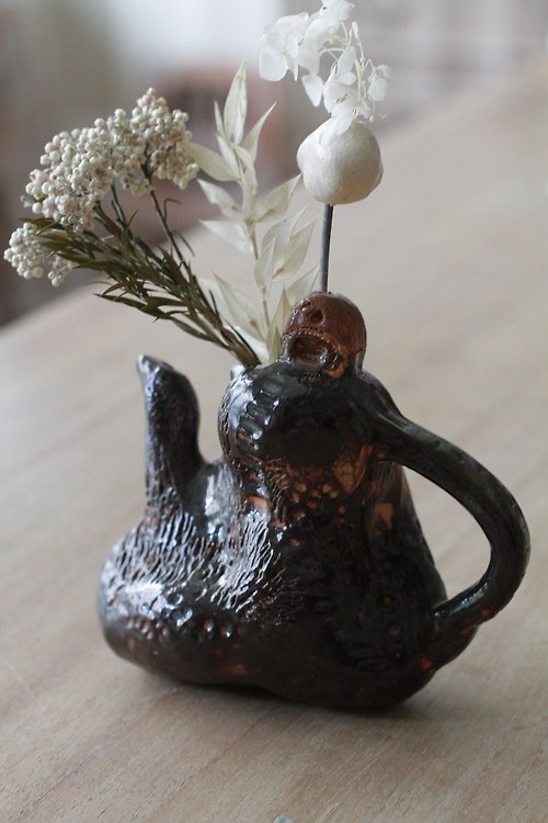 波力兔手作舍 純手捏特殊茶壺造型陶瓷花器/擺飾