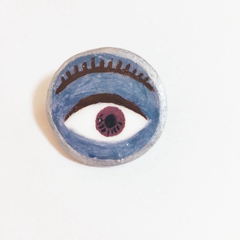 眼睛手作手繪別針胸針handmade粘土黏土 - 胸針 - 黏土 藍色