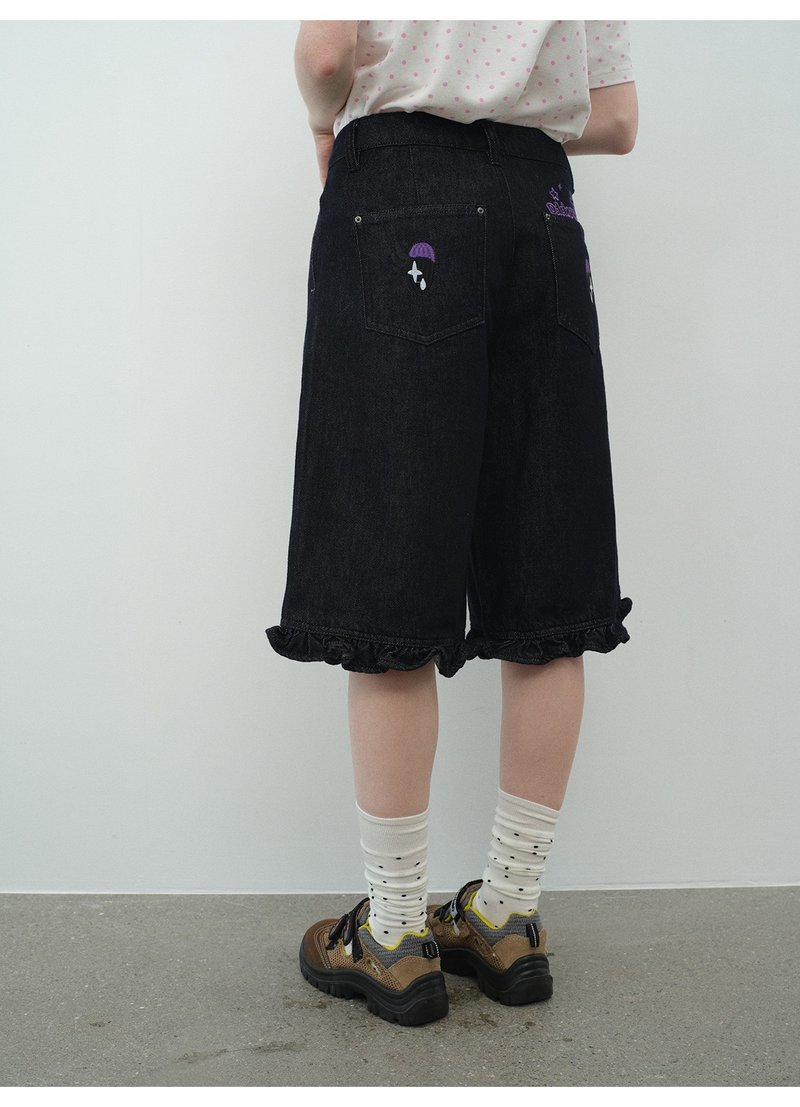 oddmaker白色波點花邊牛仔五分褲女夏季薄款寬松休閒闊腿短褲 - 女短褲/五分褲 - 棉．麻 
