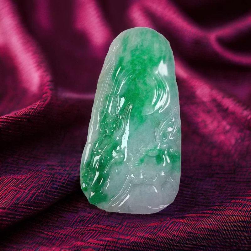 飄綠花翡翠巧雕一鹿有您項鍊 | 天然緬甸玉A貨翡翠 | 送禮 - 項鍊 - 玉石 綠色