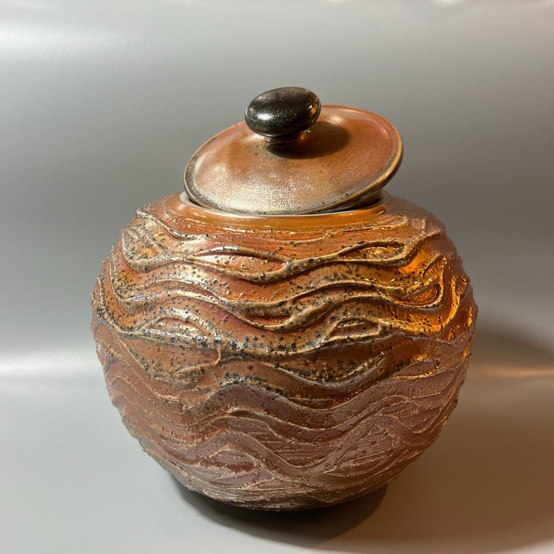 柴燒聚寶盆 / 2斤夕陽紅水波紋聚寶盆 / 小平凡手作 - 其他 - 陶 卡其色