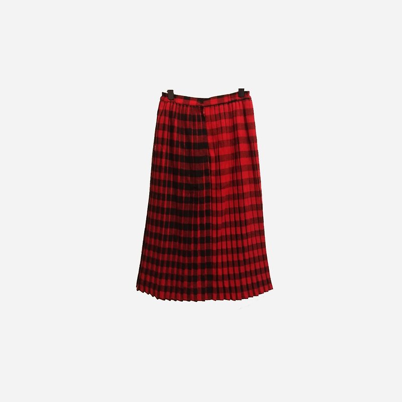 Dislocated vintage / pleated woolen plaid skirt no.199 vintage - กระโปรง - ขนแกะ สีแดง