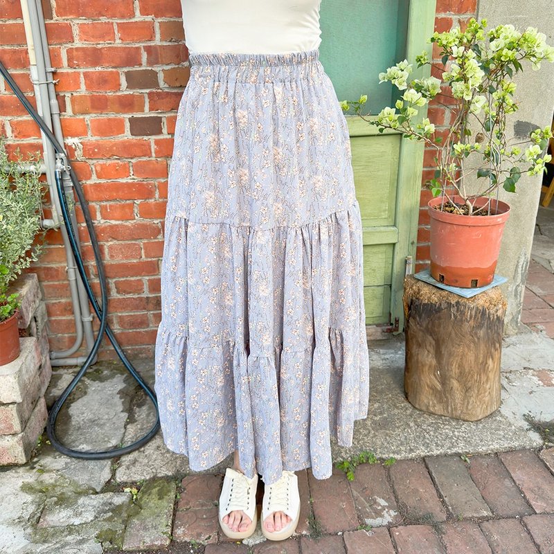 Hana Mokuba elastic waist floral chiffon tiered draped umbrella skirt - กระโปรง - วัสดุอื่นๆ 