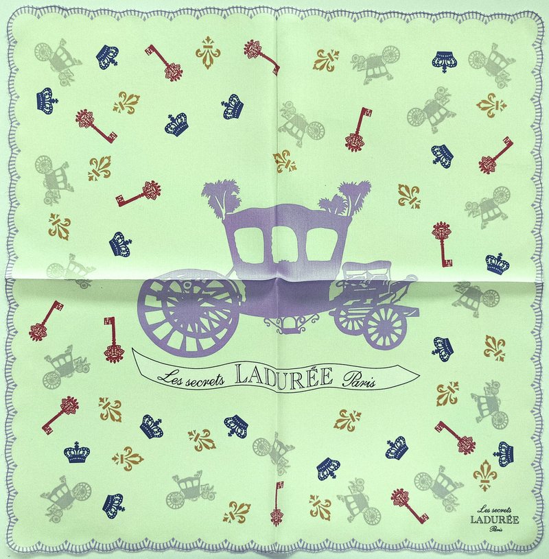 Les Secrets Laduree Paris Vintage Handkerchief Horse Carriages 19 x 19 inches. - 手帕 - 棉．麻 粉紅色
