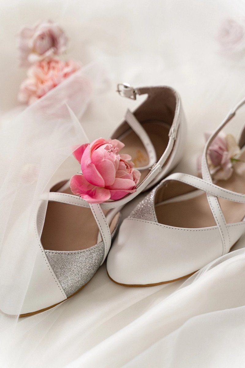 其他材質 娃娃鞋/平底鞋 白色 - 白色低結婚鞋新娘芭蕾平底鞋婚禮平底鞋
