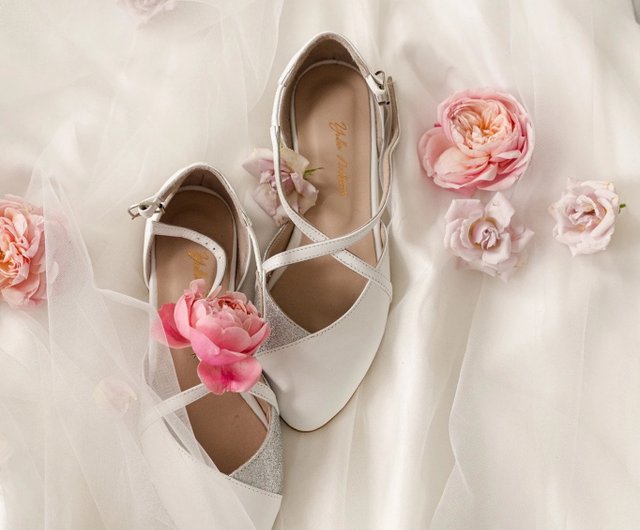 Bridal ballet shoes with on sale ribbon