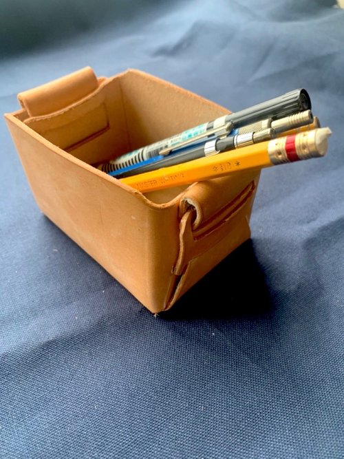 Paperics 皮革店 手工天然皮革收納盒 - 無縫設計 - 開口式小尺寸桌面整理盒
