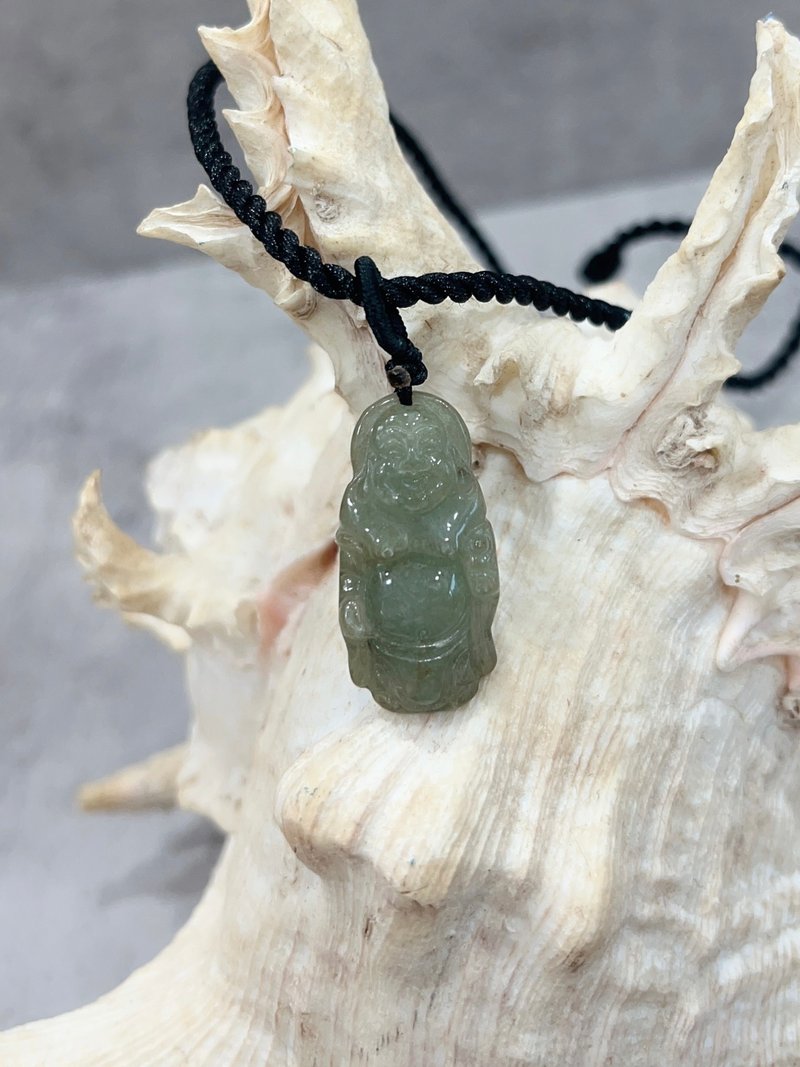 Natural Maitreya Buddha Jade Pendant Grade A Burmese Jade Black Agate Jade Pendant Comes with Braided Black Rope - Necklaces - Jade 