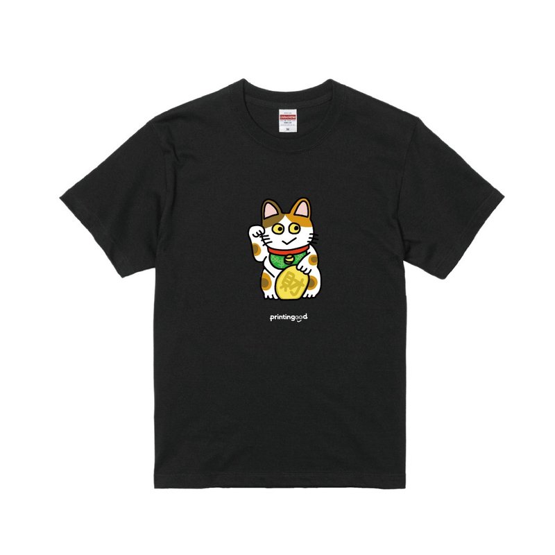 招財貓(招き猫) 短袖T恤 三花貓  黑t-shirt - 男 T 恤 - 棉．麻 多色
