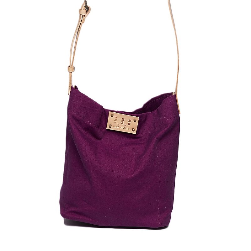 水洗帆布圓筒包 / Street Bucket Bag / 紫色 / 牛真皮背帶 - 側背包/斜背包 - 棉．麻 紫色