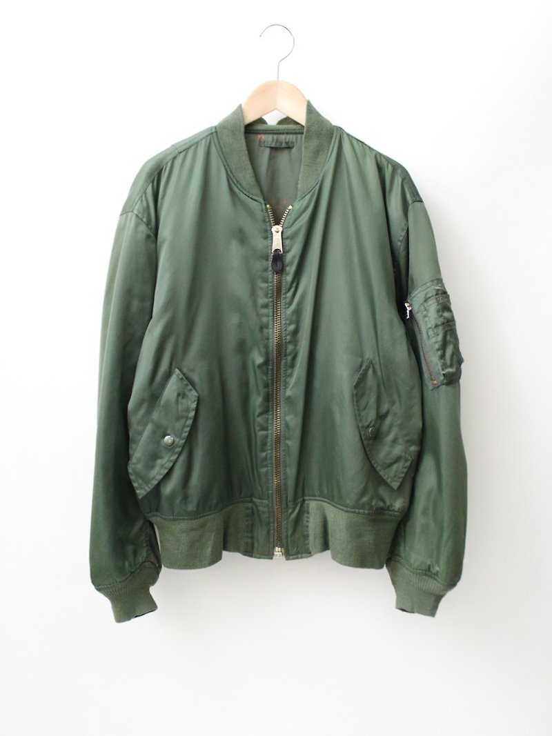 【RE1229C401】淺軍綠男女中性款寬鬆古著MA風衣外套 - 女西裝外套 - 聚酯纖維 綠色