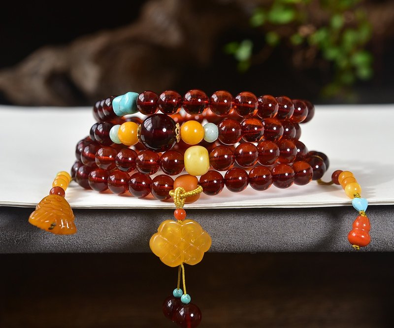 飽滿圓潤 真正的雞油紅天然俄料老蠟雞油紅水滴吊墜編織南紅 - 手鍊/手環 - 水晶 