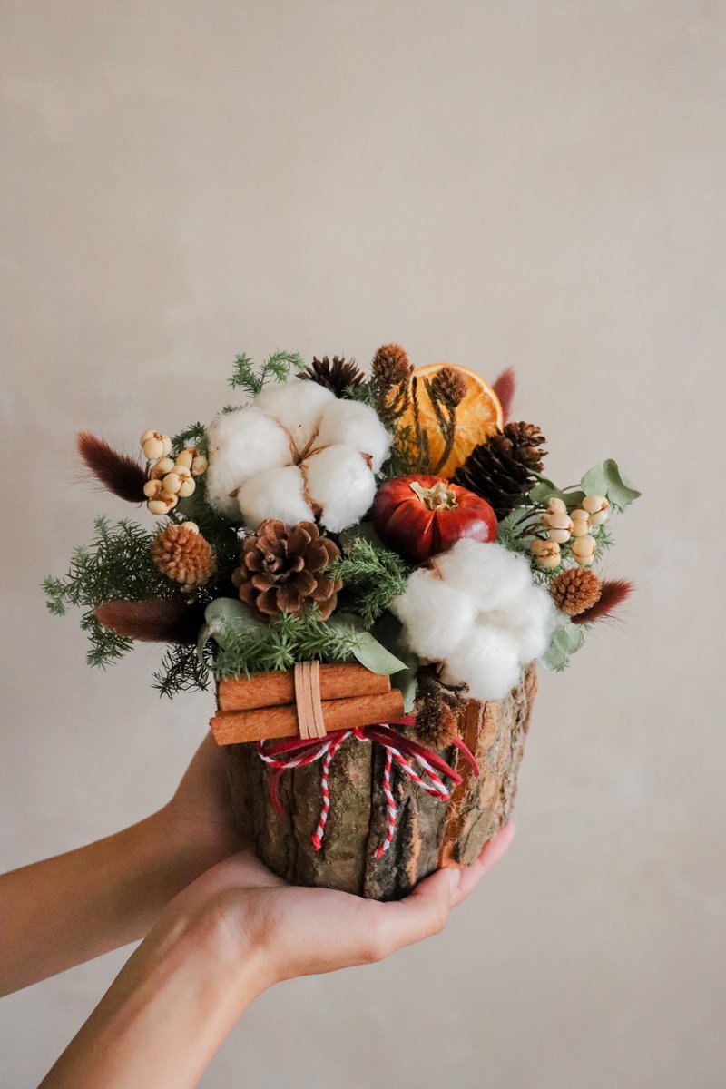 - Dry wooden potted flowers with natural fruity charm - Christmas limited dry potted flowers for opening ceremony and new home gift - ช่อดอกไม้แห้ง - พืช/ดอกไม้ หลากหลายสี