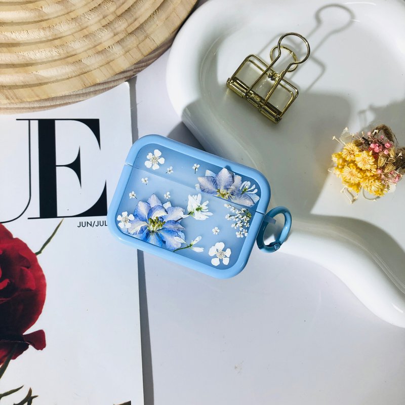 AirPods 1,2,3,4,AirPods Pro 2天藍色壓花耳機殼,送給她的禮物 - 耳機/藍牙耳機 - 植物．花 