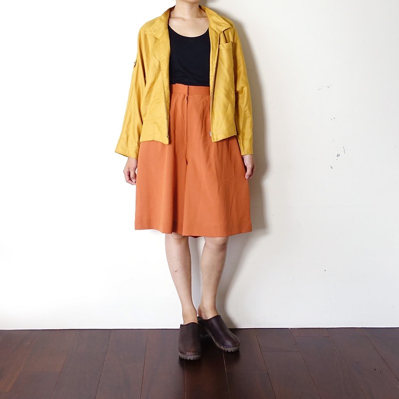BajuTua / vintage / skin orange plain chiffon waist divided skirts - กางเกงขายาว - วัสดุอื่นๆ สีส้ม