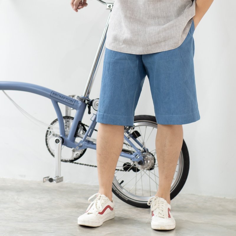 Blue & J Natural Cotton Mens Pants Minimal Pants with pockets - Blue - 男長褲/休閒褲 - 亞麻 藍色