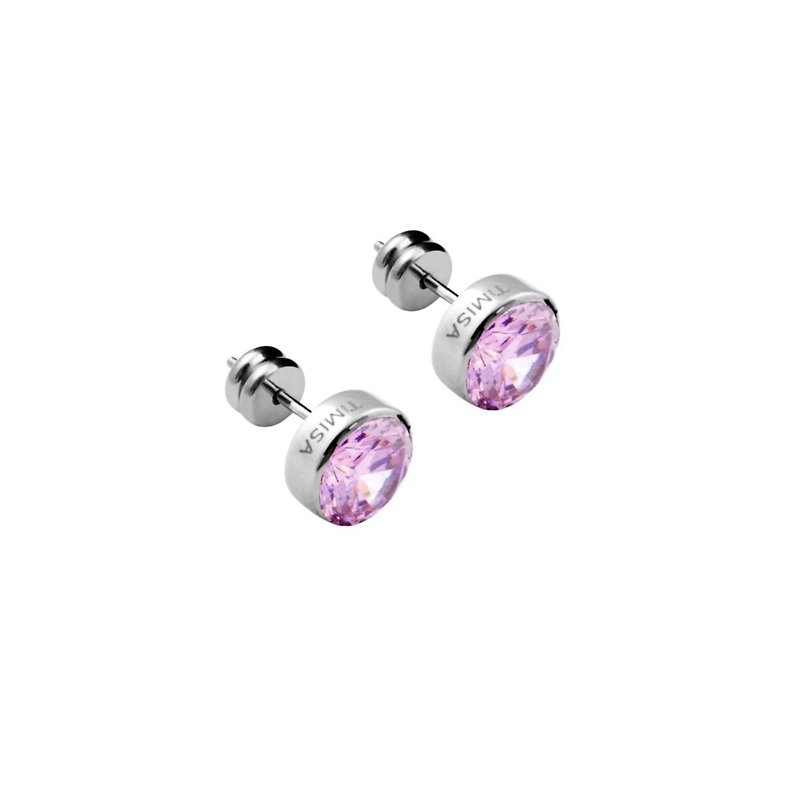 Titanium Earrings- Sparkling gem-pink - ต่างหู - โลหะ สึชมพู