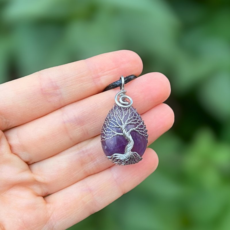 Rustic Tree Of Life Amethyst Pendant, Steel Anniversary Gift, Talisman Necklace - 項鍊 - 寶石 紫色