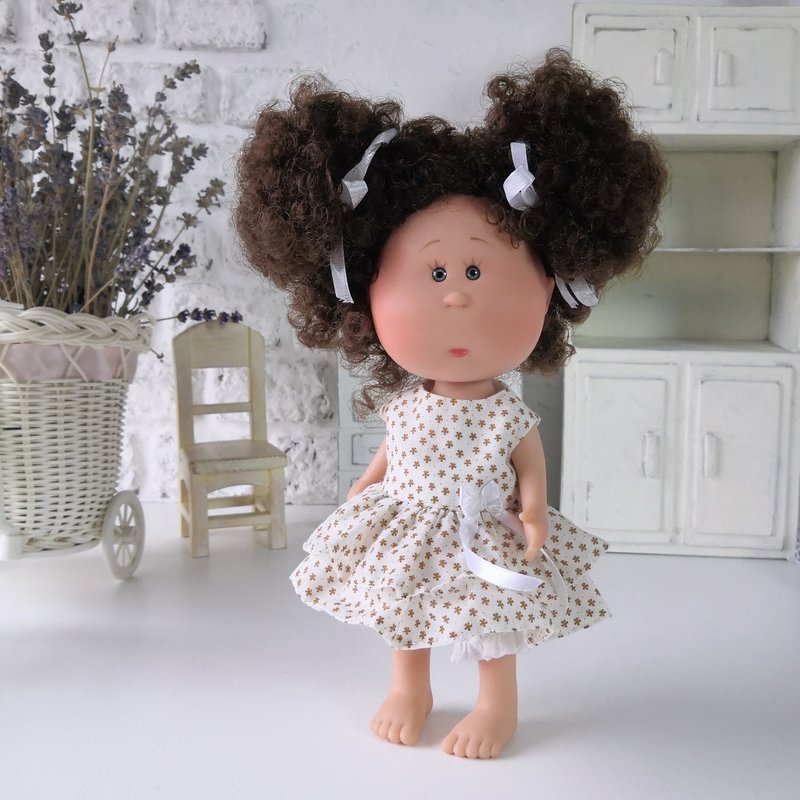 Sleeveless summer dress for Nines D'onil Mia 9'. Doll clothes - ตุ๊กตา - ผ้าฝ้าย/ผ้าลินิน 