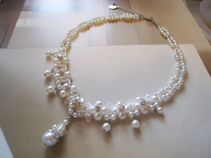 Silky Pearl & Swarovski Crystal Choker / JAG : White  Bridal - 項鍊 - 珍珠 白色
