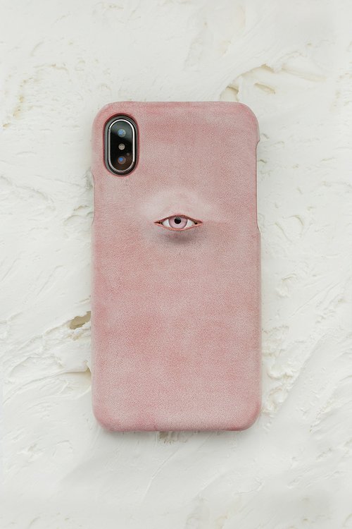 pinkpunkplank 煙霧粉 眼珠題材 手工真皮iPhone手機殼 保護套 義大利植鞣牛皮