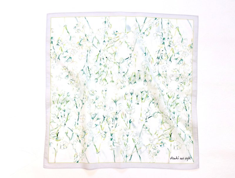 Large-format handkerchief that carries art Gypsophil.Scarf also supports.gift wr - Handkerchiefs & Pocket Squares - Cotton & Hemp White