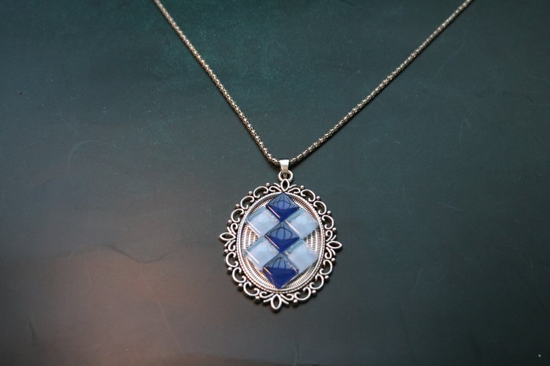 复古马赛克项链小清新风格吊坠挂饰 - 項鍊 - 其他材質 藍色