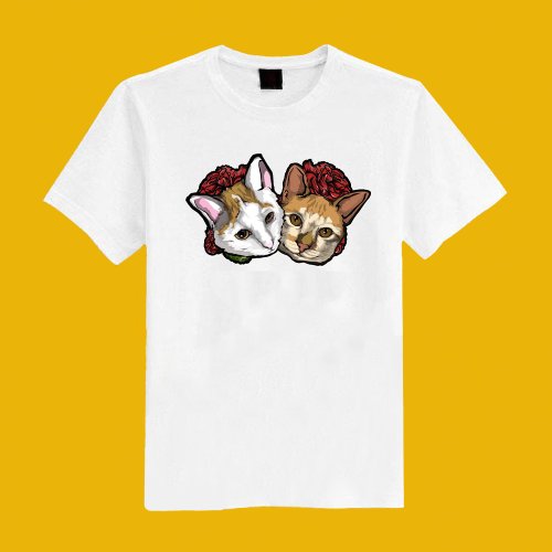 CHIC SHOP 插畫設計館 白貓 橘貓 插畫 原創 白 短T 衣服 T恤 情侶裝 童裝 母子裝 白T
