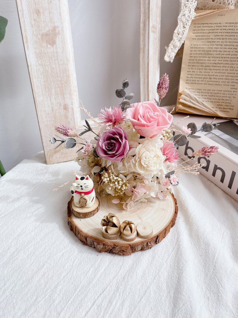 Permanent Flower/Everlasting Flower Business Card Holder Lucky Cat Opening Gift Promotion Gift Household Gift - Items for Display - Plants & Flowers Pink