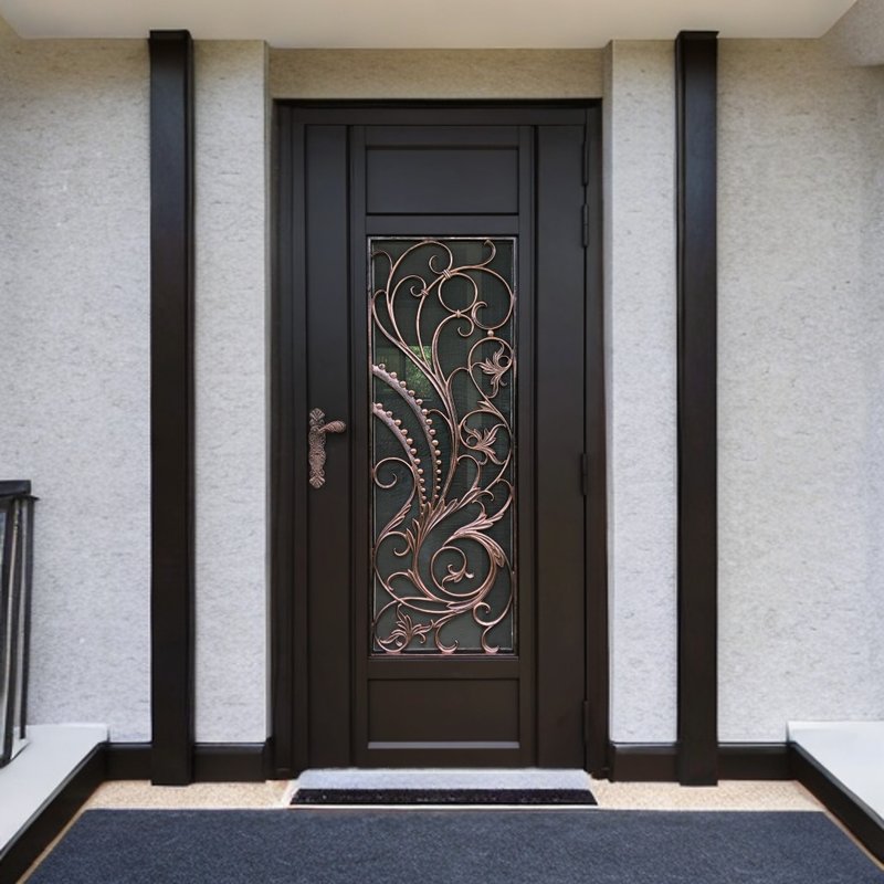 Entrance door with glass European design C9B-1011 Taichung Entrance Door Taoyuan Entrance Door - เฟอร์นิเจอร์อื่น ๆ - โลหะ สีนำ้ตาล