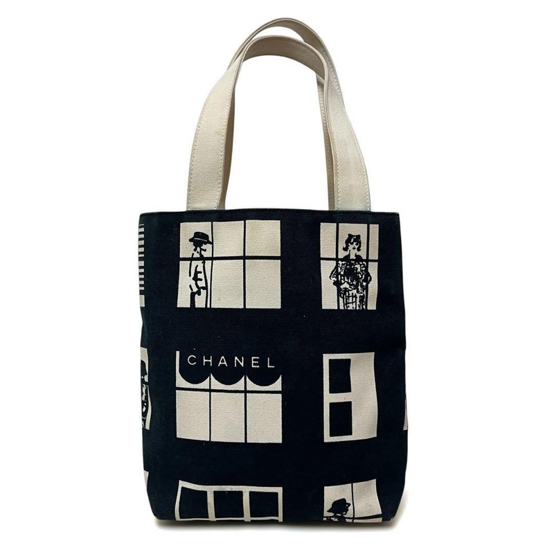 本物 CHANEL シャネル トートバッグ ハンドバッグ ウィンドウズライン キャンバス ネイビー ホワイト 8番台 中古 - 手提包/手提袋 - 其他材質 