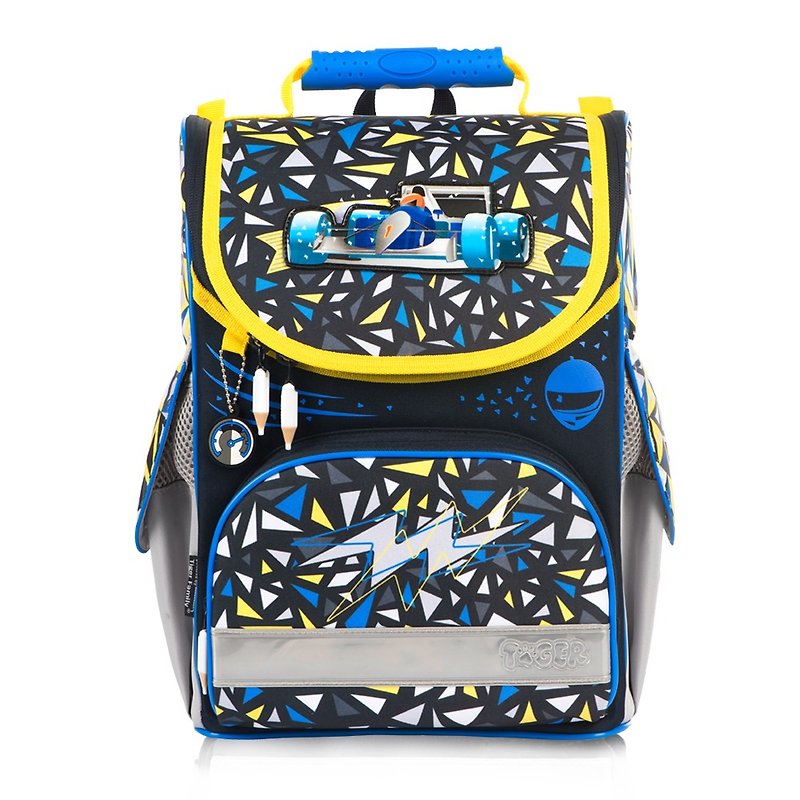 Tiger Family小貴族超輕量護脊書包+文具袋+鉛筆盒-閃電賽車 (1~2年級) - 後背包/書包 - 防水材質 黃色