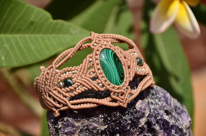 孔雀石手制花邊編織手鍊 - 手鍊/手環 - 寶石 綠色