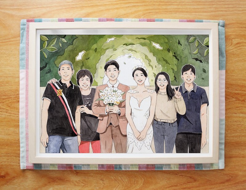 【父親節送禮 】紀念全家福禮物 | 客製人像插畫 | 客廳裝飾掛畫 - 似顏繪/客製畫 - 紙 